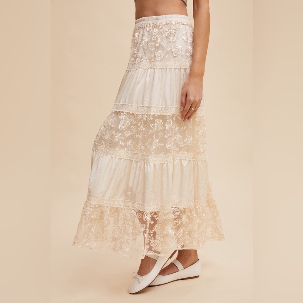 Floral Lace Embroidered Tiered Maxi Skirt - Listicle - Picture 2 of 6
